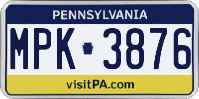 PA license plate MPK3876