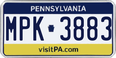 PA license plate MPK3883
