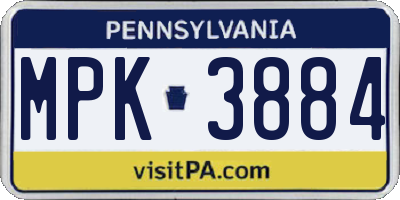PA license plate MPK3884