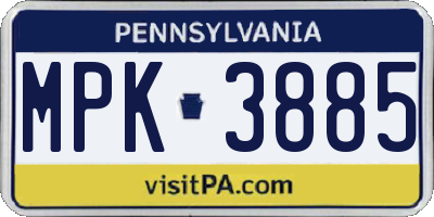 PA license plate MPK3885