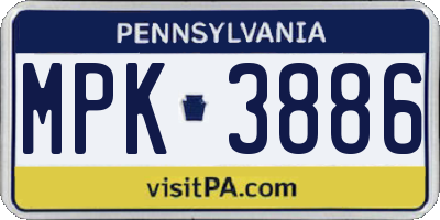 PA license plate MPK3886