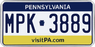 PA license plate MPK3889