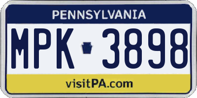 PA license plate MPK3898