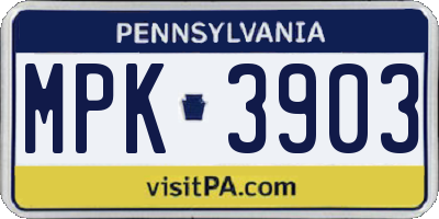 PA license plate MPK3903