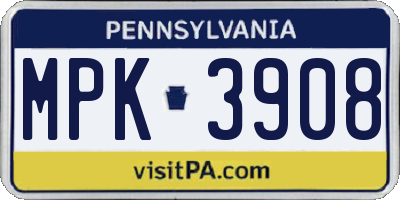 PA license plate MPK3908