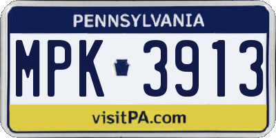 PA license plate MPK3913
