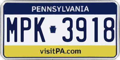 PA license plate MPK3918