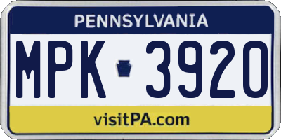 PA license plate MPK3920