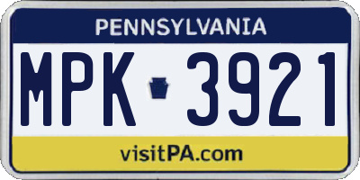 PA license plate MPK3921