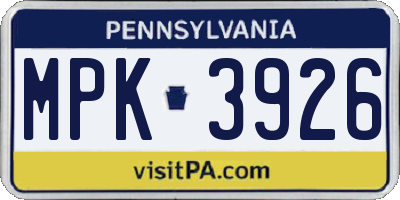 PA license plate MPK3926