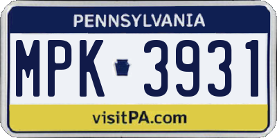 PA license plate MPK3931
