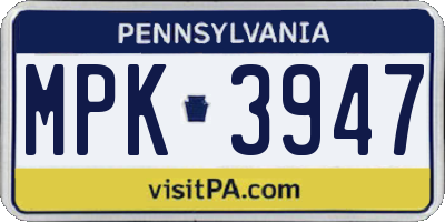 PA license plate MPK3947