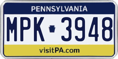 PA license plate MPK3948