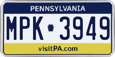 PA license plate MPK3949