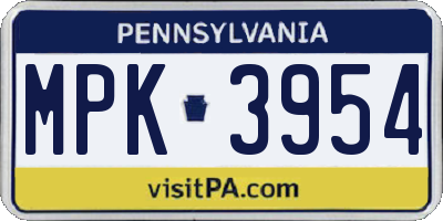 PA license plate MPK3954