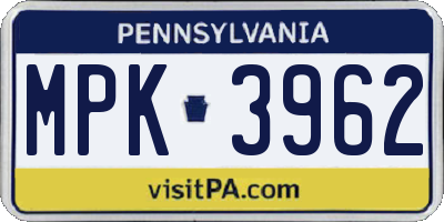 PA license plate MPK3962
