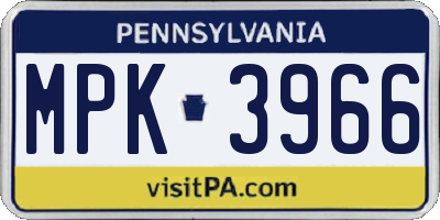 PA license plate MPK3966
