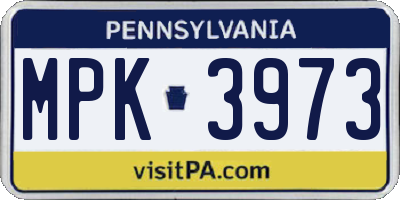 PA license plate MPK3973