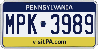 PA license plate MPK3989