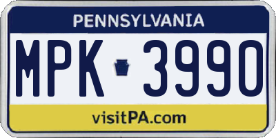PA license plate MPK3990