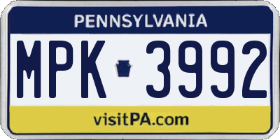 PA license plate MPK3992