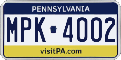 PA license plate MPK4002
