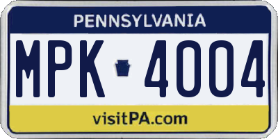 PA license plate MPK4004
