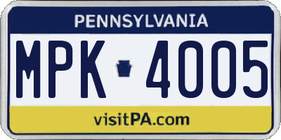 PA license plate MPK4005