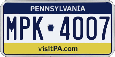PA license plate MPK4007