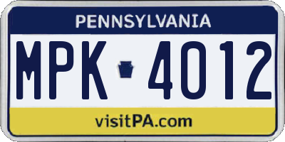 PA license plate MPK4012