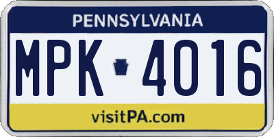 PA license plate MPK4016