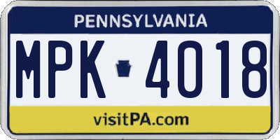 PA license plate MPK4018
