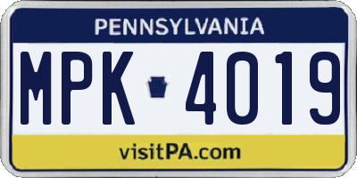 PA license plate MPK4019