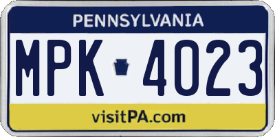 PA license plate MPK4023