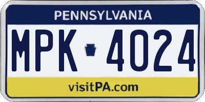 PA license plate MPK4024