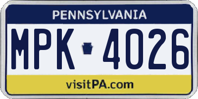 PA license plate MPK4026