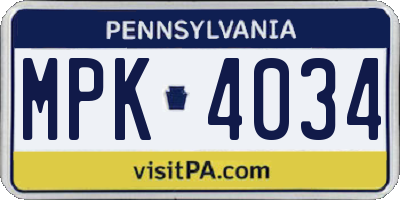 PA license plate MPK4034