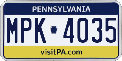 PA license plate MPK4035