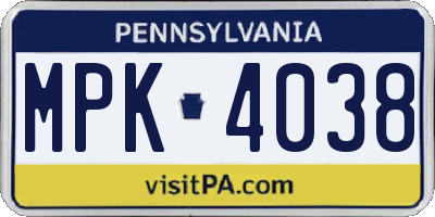 PA license plate MPK4038