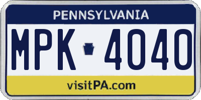 PA license plate MPK4040