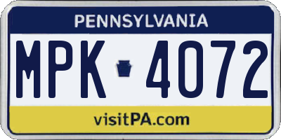 PA license plate MPK4072