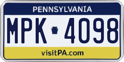 PA license plate MPK4098