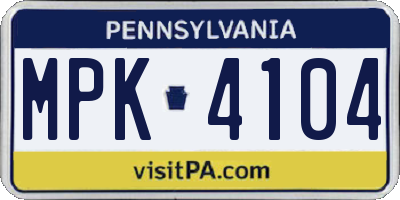 PA license plate MPK4104