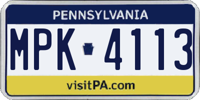 PA license plate MPK4113