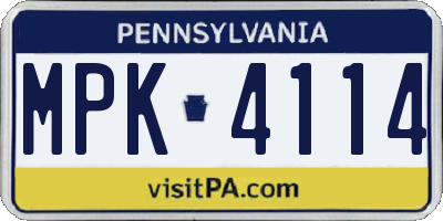 PA license plate MPK4114