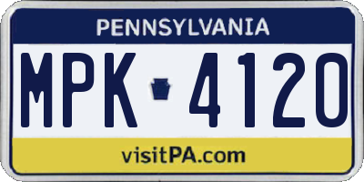 PA license plate MPK4120