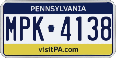 PA license plate MPK4138