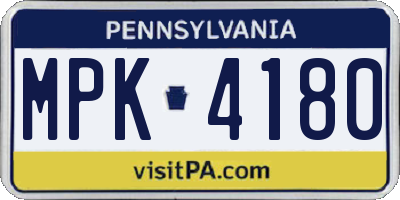 PA license plate MPK4180