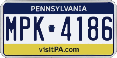 PA license plate MPK4186