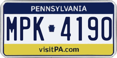 PA license plate MPK4190